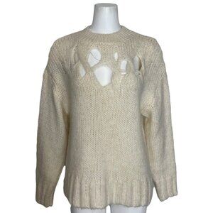 Zara Oversized Ripped Knit Sweater M Ecru Cream Cutouts Pullover Long Sleeve